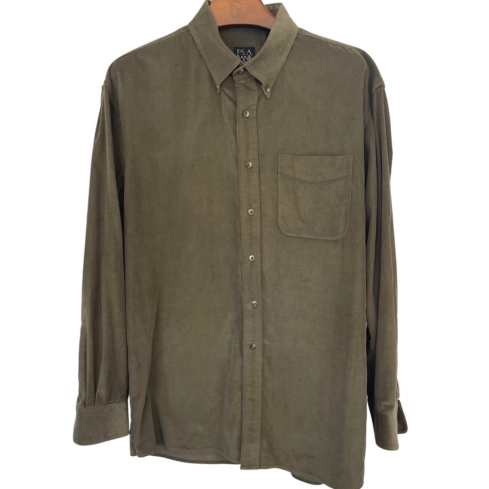 Jos A Bank Mens Corduroy Button Down‎ Shirt Long Sleeve Pocket Olive Green XL